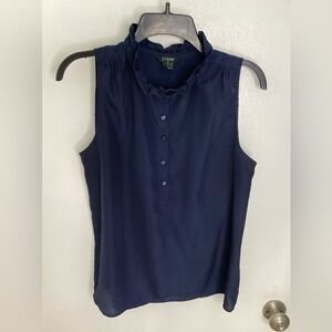 J. Crew Dark Blue Ruffle Neck Blouse 6